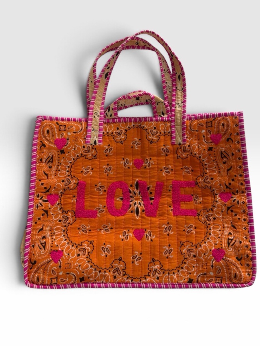 POL LOVE Orange & Pink Quilted Market Tote